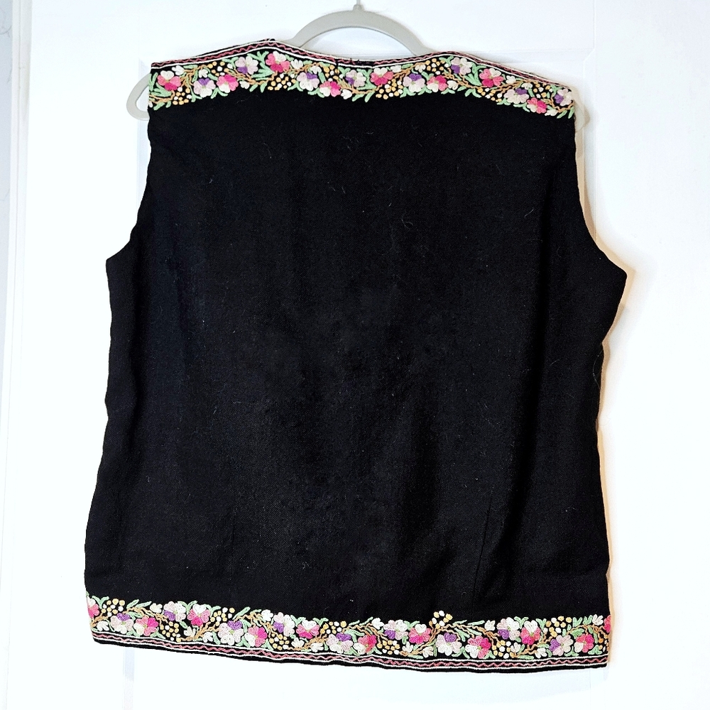 Vintage Handmade Embroidered Wool Vest - Picture 2 of 6